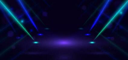 Abstract technology futuristic dark blue and green light rays effect background. vector