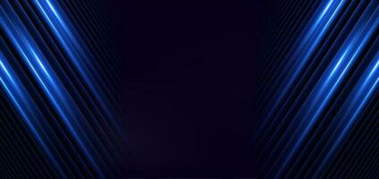 Abstract elegant dark blue background with blue neon line and lighting effect sparkle. vector