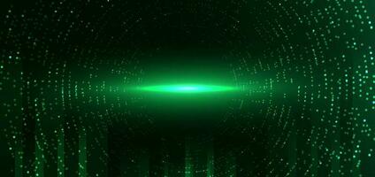 Abstract technology futuristic digital dot pattern with lighting glowing particles elements on dark green background. vector
