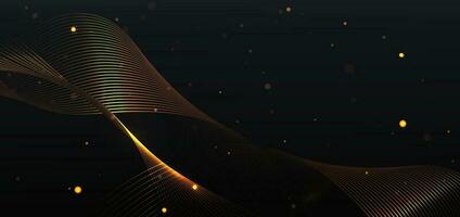 Abstract luxury golden lines curved overlapping on black background. Template premium award design. vector