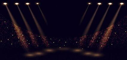 Elegant golden stage horizontal glowing with lighting effect sparkle on dark background. Template premium award design. vector