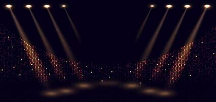 Elegant golden stage horizontal glowing with lighting effect sparkle on dark background. Template premium award design. vector