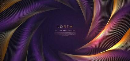 Abstract elegant dark purple background with golden curved line and lighting effect. Luxury template celebration award design. vector