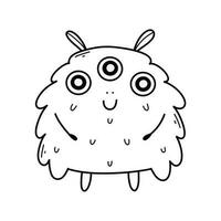 Cute monster in doodle style. Linear baby monster. Coloring book for children. Vector illustration. Isolated mascot.