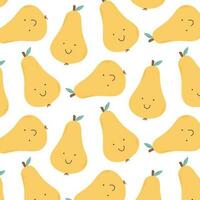 Childish seamless pattern with cute pears. Retro pattern with pear. Vector illustration. Groovy kids print with pear.