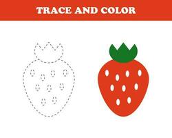 Trace and color worksheet for kids, strawberry, vector. vector