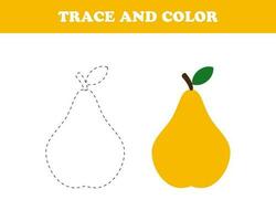 Trace and color worksheet for kids, pear, vector. vector