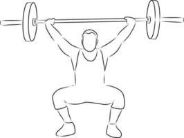 Man with a barbell, vector. Hand drawn sketch. vector