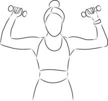 Woman with dumbbells, vector. Hand drawn sketch. vector