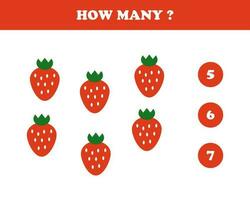 How many, worksheet for kids, strawberry, vector. vector