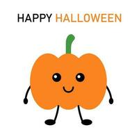 Cute postcard, vector. Pumpkin cartoon cute character. Lettering Happy Halloween. vector