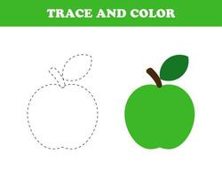 Trace and color worksheet for kids, apple, vector. vector