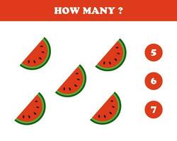 How many, worksheet for kids, watermelon, vector. vector