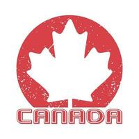 A red circle with a maple leaf in the middle that says Canada. t-shirt vector