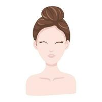 portraits face of young beautiful woman with nude make-up. Close-up looking front angles hand drawn cartoon style. vector