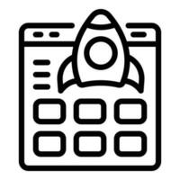 Boost calendar rocket icon outline vector. Report startup vector