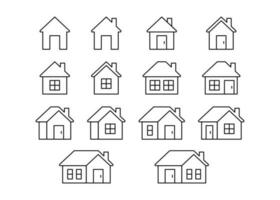 Home, house building, line icon set. House front view, property, real estate, residential cottage for mortgage and loan, homepage. Editable Stroke outline sign. Vector