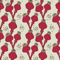 Pattern poppy seed pods Viva Magenta, stylized hand drawn doodle. vector