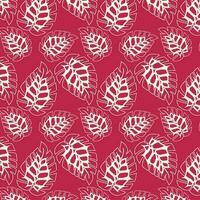 Viva magenta pattern and white of monstera tropical leaves. Hand drawn doodle. vector