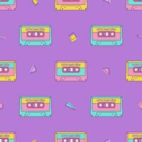 Retro cassette vintage seamless pattern 80s 90s geometric shapes in Memphis style vector