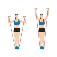 Woman doing Resistance band standing shoulder press. overhead press exercise. vector