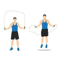 Man doing Jump rope.Skipping cardio exercise. vector