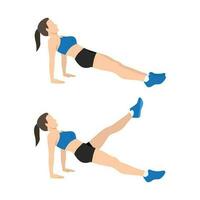 Woman doing Reverse Plank With Leg Raise Form in 2 steps for exercise guide. Illustration about workout to target at shoulders, legs, and abdominal muscles. vector