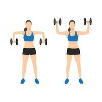Woman scarecrow arms elbow shoulder rotations with dumbbell. vector