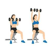 Woman doing seated Arnold press on a bench exercise. vector