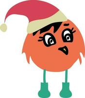 Orange bird wearing santa claus hat. vector