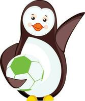 Baby penguin holding a white and green soccer ball. vector