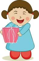 Cute little girl holding pink gift box. vector