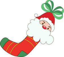 Christmas sock with santa claus face. vector