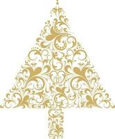 Floral ornaments decorated brown Christmas tree. vector