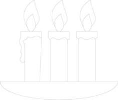 Stylish black line art candles on plate. vector