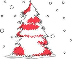 Line art christmas tree in flat style. vector
