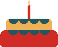 Colorful cake with burning candle. vector