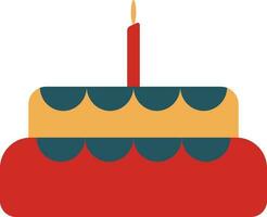 Colorful cake with burning candle. vector