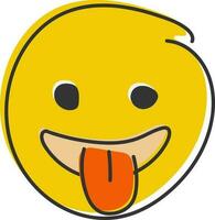 Taunting emoji. Squinting face, grin with tongue out and opened eyes. Hand drawn, flat style emoticon. vector