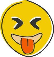 Taunting emoji. Squinting face, grin with tongue out and opened eyes. Hand drawn, flat style emoticon. vector