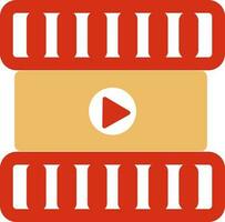 Red and yellow icon of video player for movie and entertainment. vector