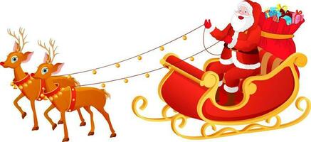 Illustration of santa claus riding sleigh reindeer. vector