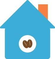 Coffee bean icon on blue hut. vector