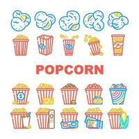 popcorn food snack cinema icons set vector