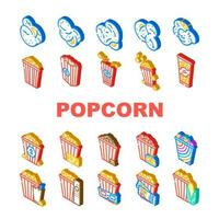 popcorn food snack cinema icons set vector