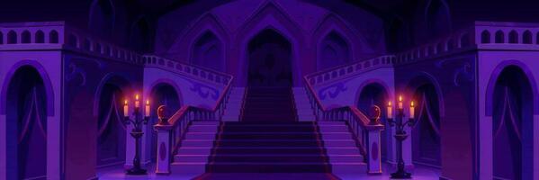 Royal palace hallway with stairs at night vector