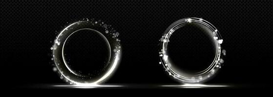 Realistic set of white circles sparkling on black vector