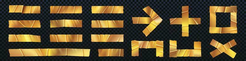 Golden realistic duct tape isolated pieces vector