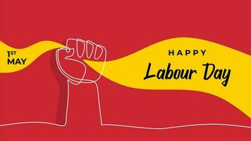 Labour day one line drawing celebration with arm fist. vector