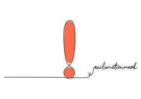 Exclamation mark - School education object, one line drawing vector